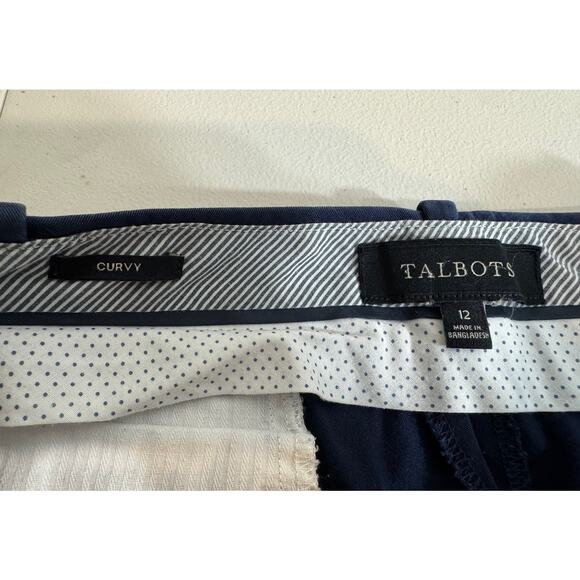 Talbots pants Navy Blue stretch cotton chino straight leg &  pockets Sz 12 Curvy - Picture 6 of 8